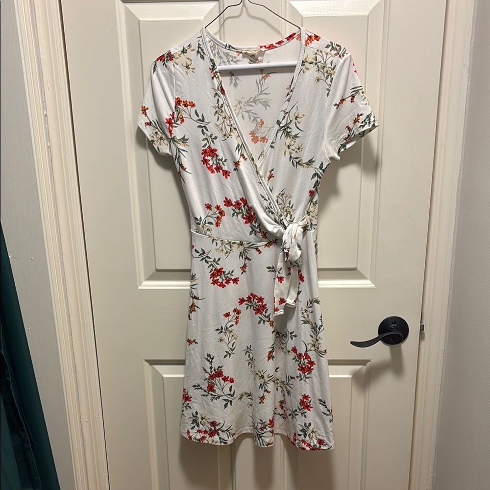 Rolla Coster White and Red Flutter Sleeve Mini Wrap Dress